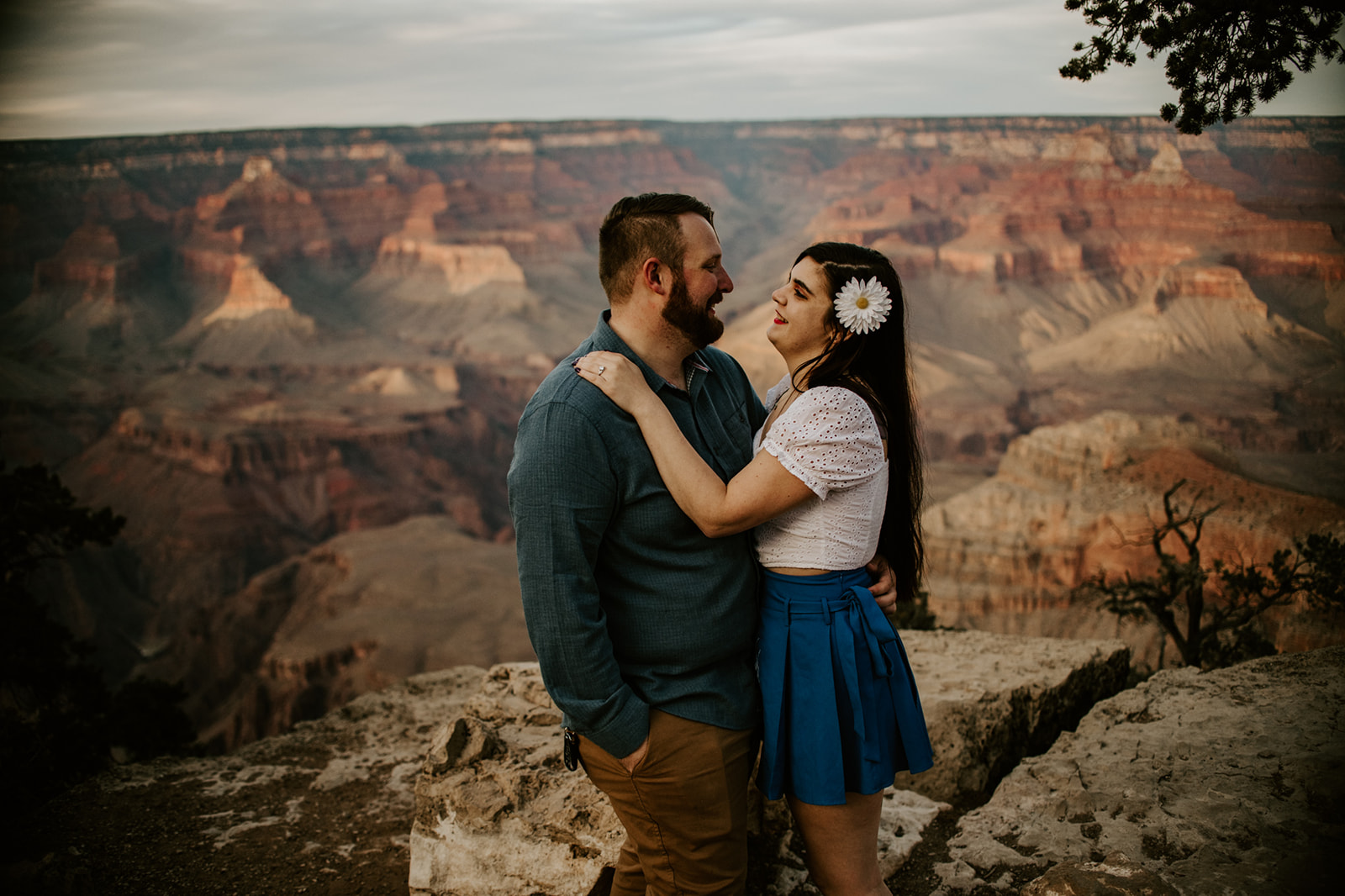 Arizona elopement at the Grand Canyon with couple holding each other along the canyon rim
